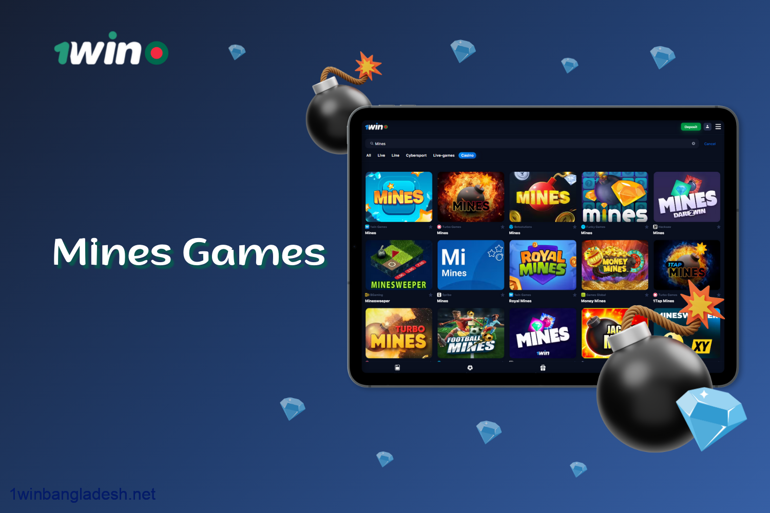 1win ওয়েবসাইটে, বাংলাদেশের খেলোয়াড়রা মাইনের সাথে বিভিন্ন গেম খেলতে পারে